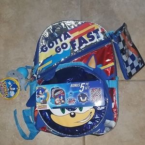 NWT 5pc Sonic the Hedgehog Backpack FREE SHIPPING